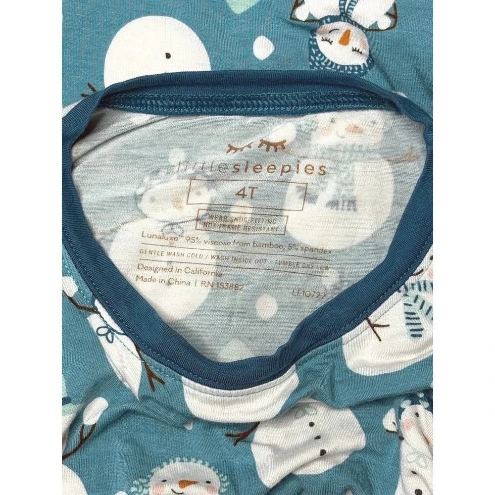 Little Sleepies Bamboo Snow Much Fun Pajama Set 4T Toddler Teal Blue Whimsical